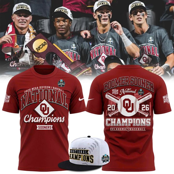 Men's Crimson Oklahoma Sooners 2026 NCAA Baseball Men's College World Series Champions Locker Room T-Shirt