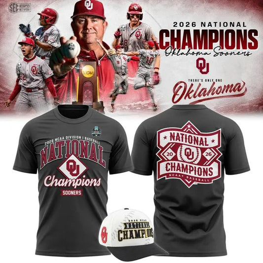 Champion Crimson Oklahoma Sooners 2026 NCAA Baseball Men's College World Series Champions Locker Room T-Shirt