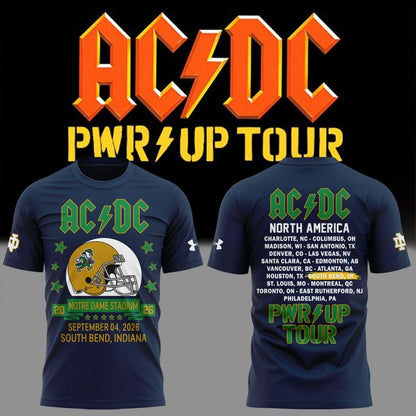 Limited Edition AC/DC x Notre Dame Football Power Up Tour 2026 TShirt