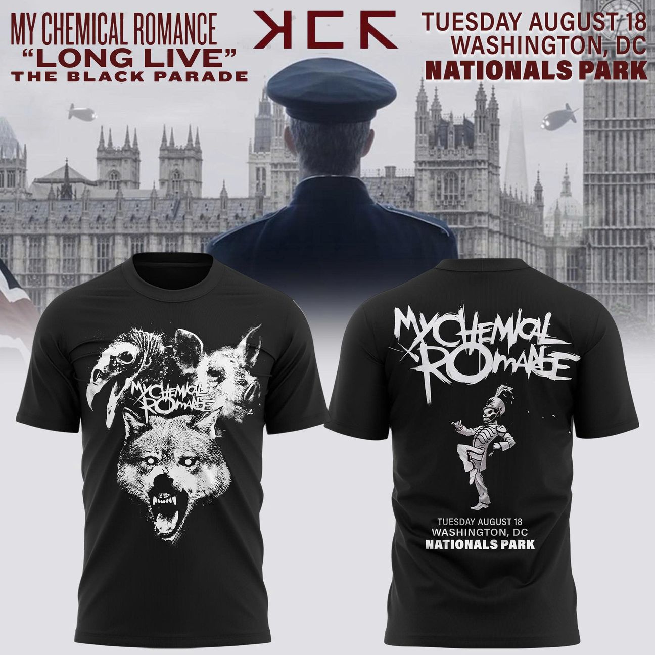My Chemical Romance The Black Parade 2026 Tour Nationals Park, Washington, D.C "The Pack" T-shirt | KU60