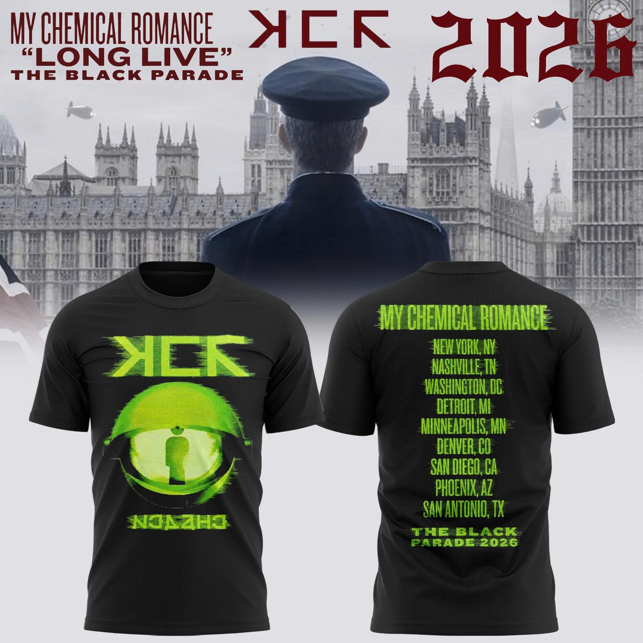My Chemical Romance Neon Green The Black Parade 2026 US Tour T-shirt | ZO97
