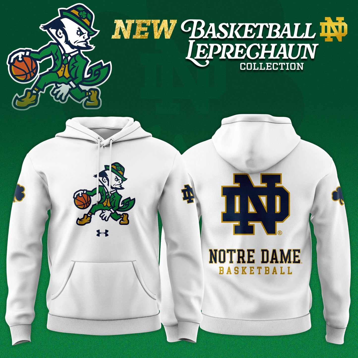 Notre Dame Fighting Irish Basketball Leprechaun Limited Editions Hoodie - White