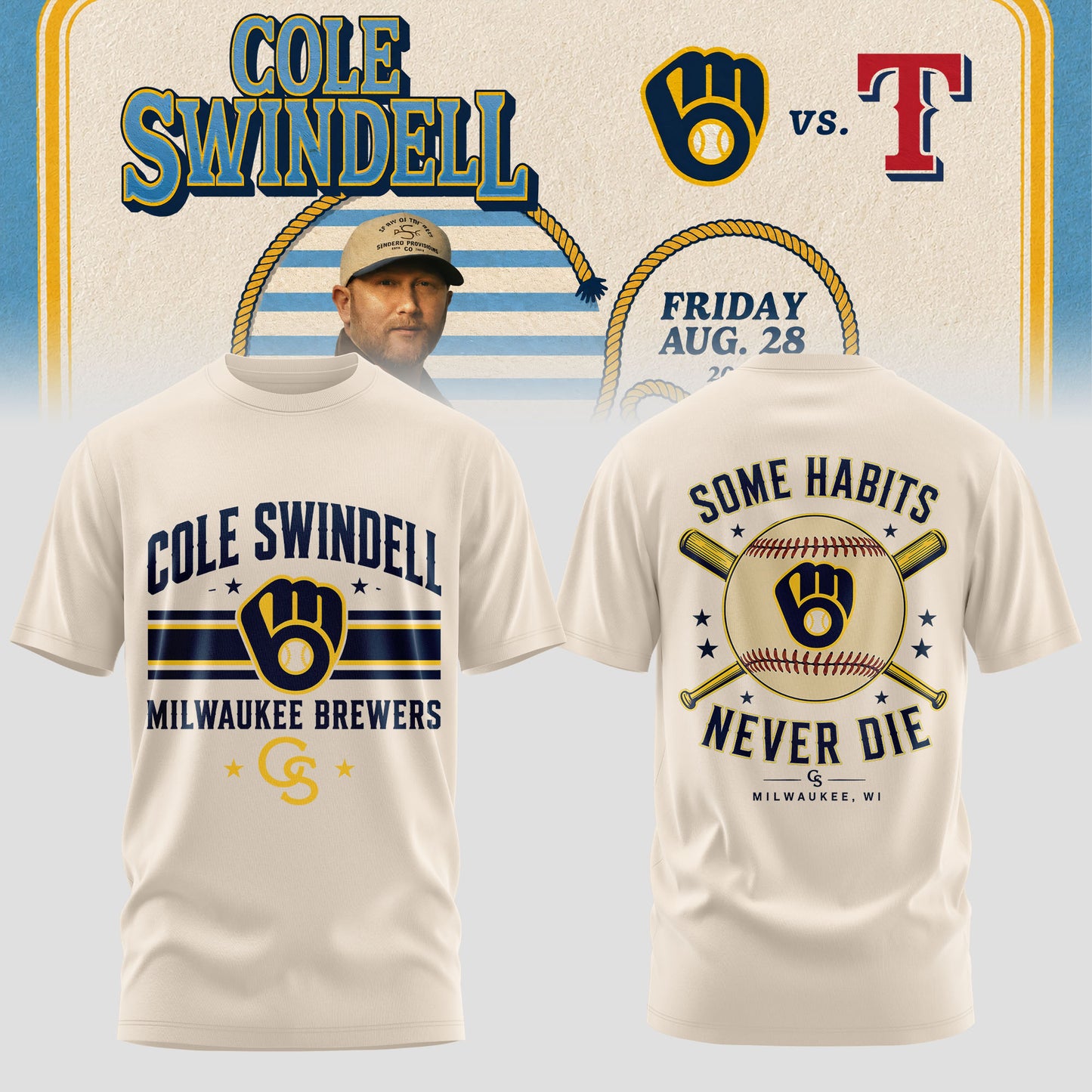 Cole Swindell x Milwaukee Brewers 3D All-Over Print T-Shirt V3