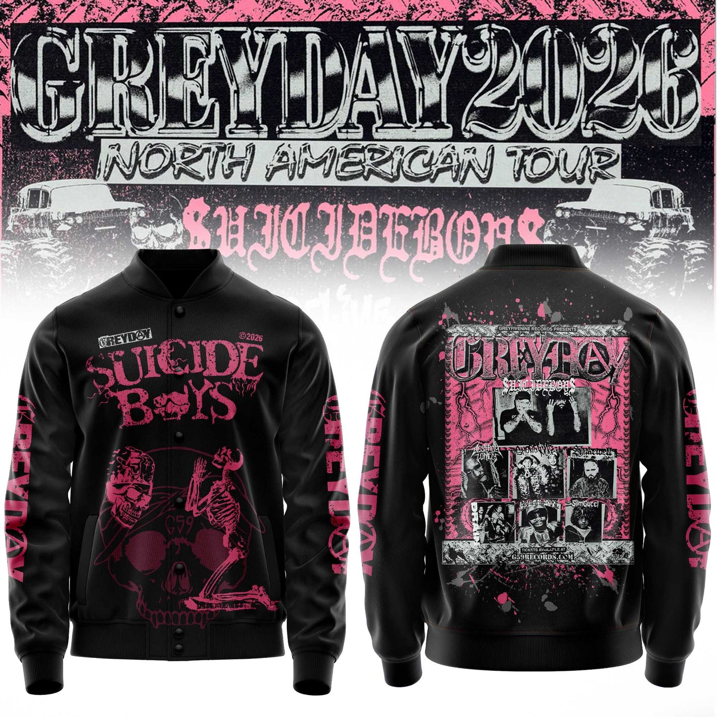 SuicideBoyS Greyday Tour 2026 Merch - North American Tour Baseball Jacket | OF84