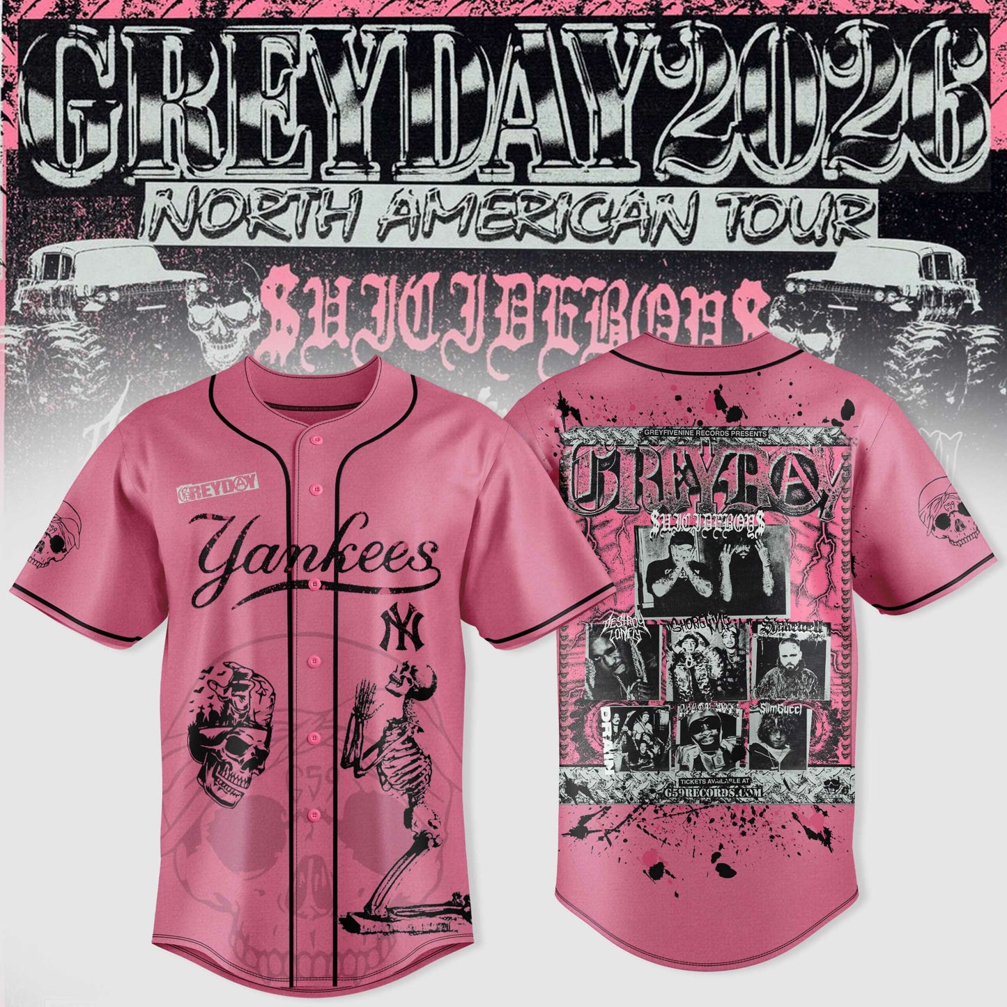 SuicideBoyS Greyday Tour 2026 Merch - North American Tour Baseball Team Jersey | LI45