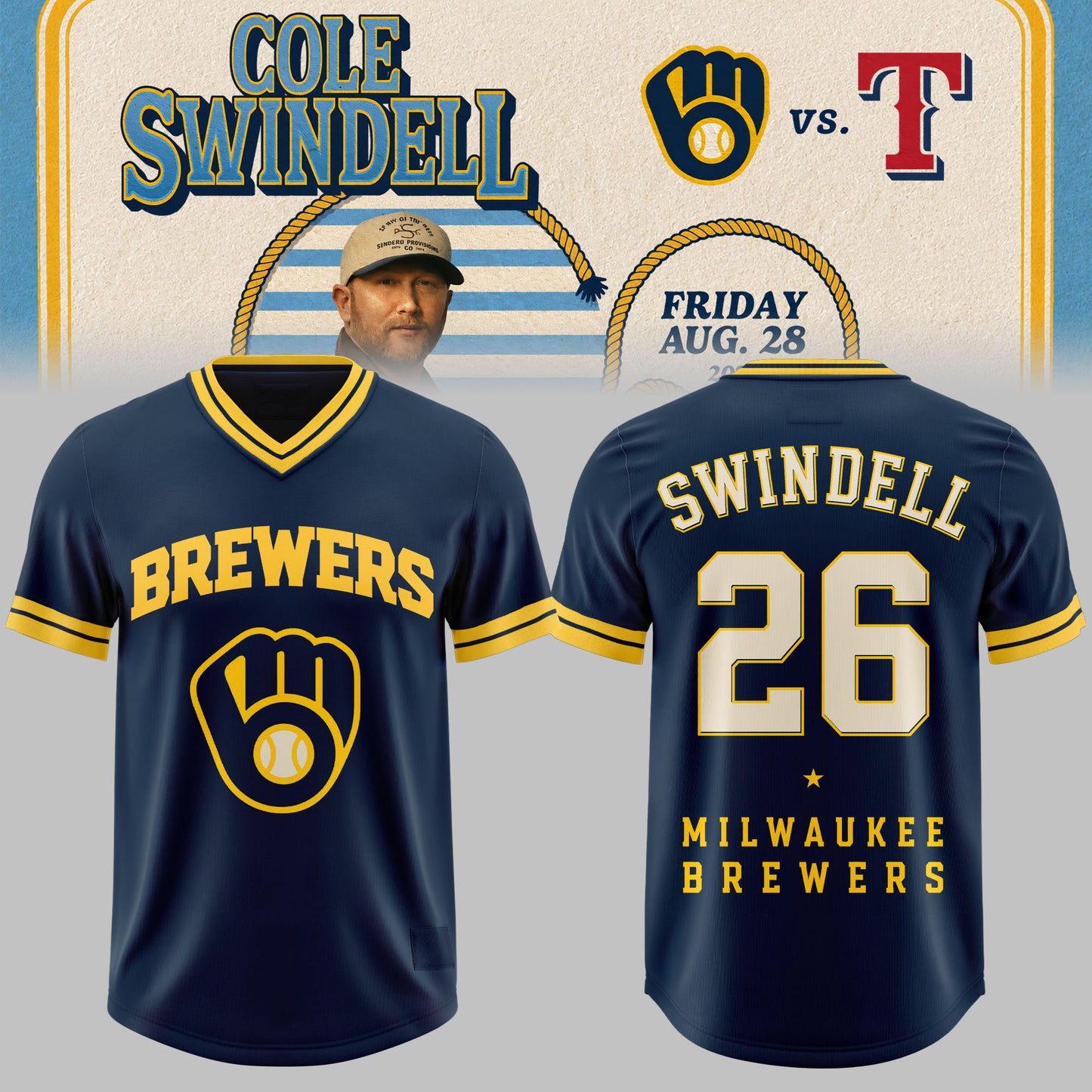 Cole Swindell x Milwaukee Brewers 3D All-Over Print Football Jersey V4