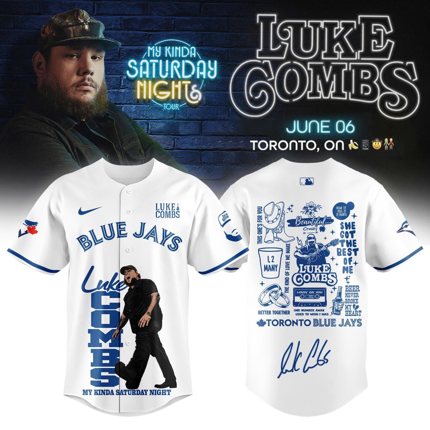 Toronto Blue Jays x Luke Combs My Kinda Saturday Night Tour 2026 Limited Edition Jersey | ER61